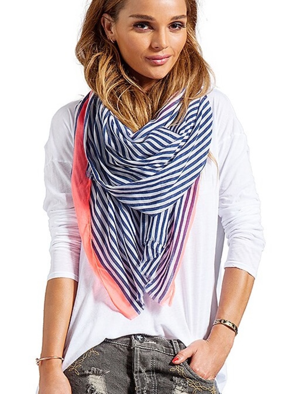 Gorjana navy striped & pink scarf neck wrap